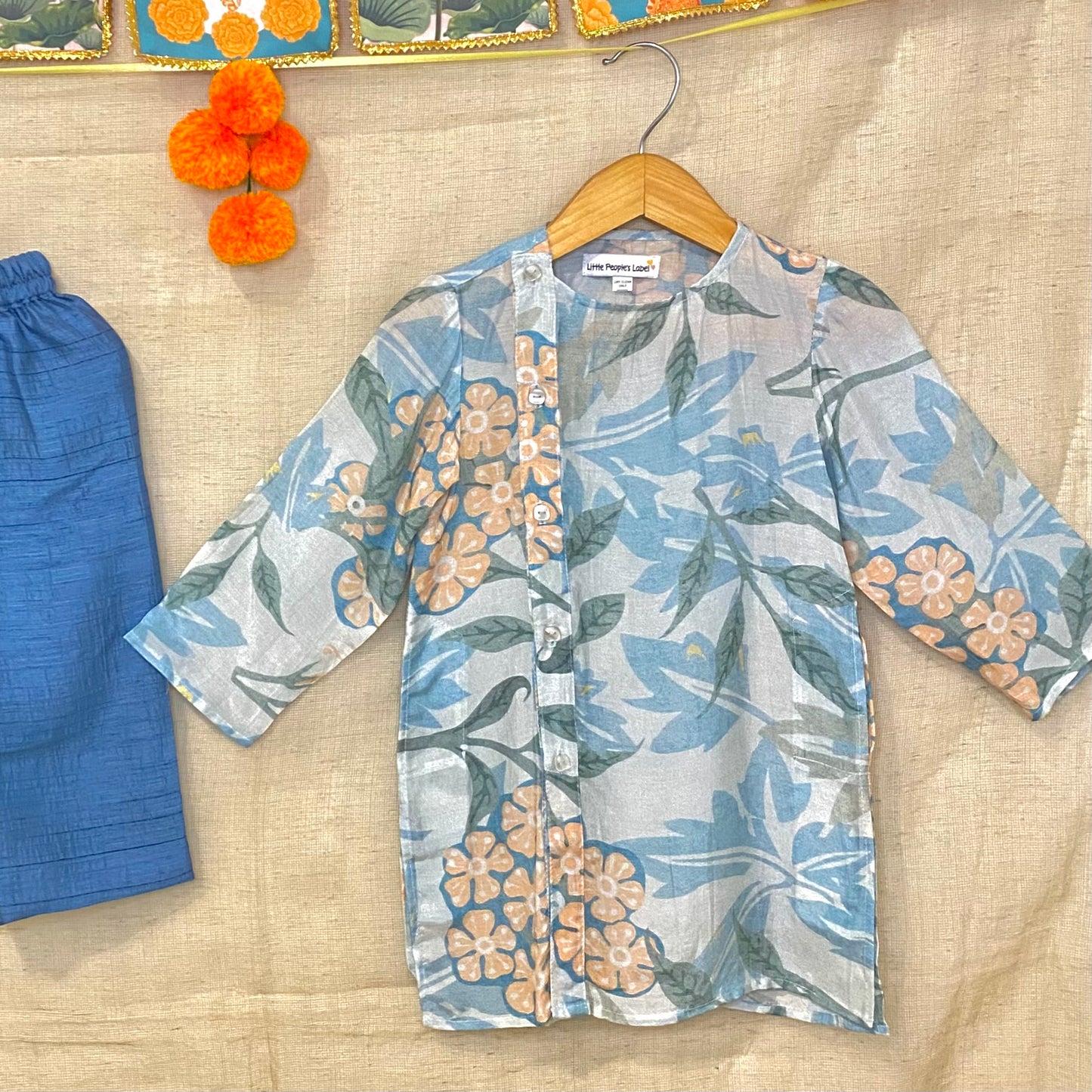 Aqua Floral Kurta Pajama