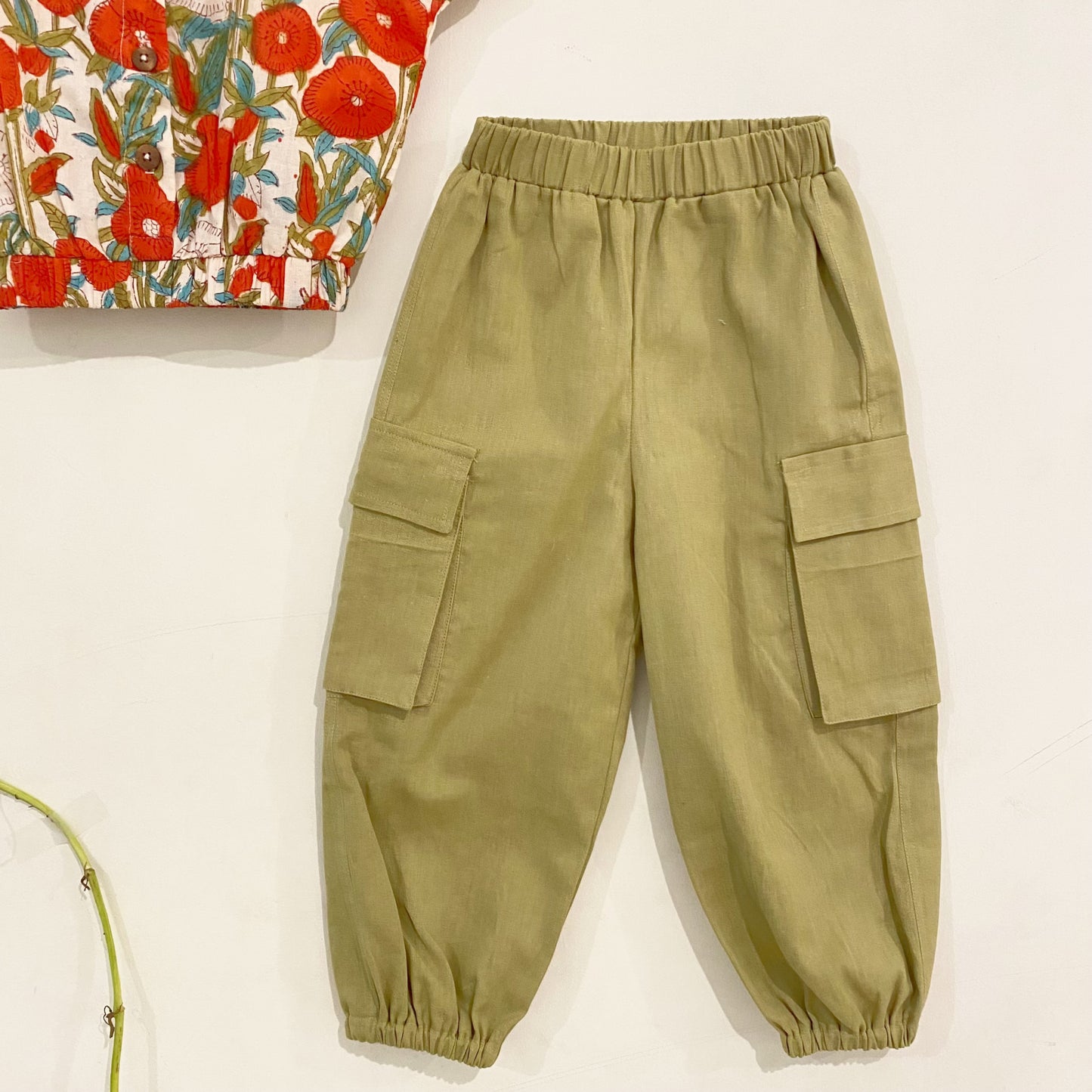 Khaki jogger and floral crop top coord set