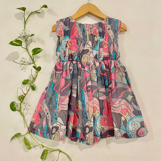 Abstract printed back tie up Mul dress