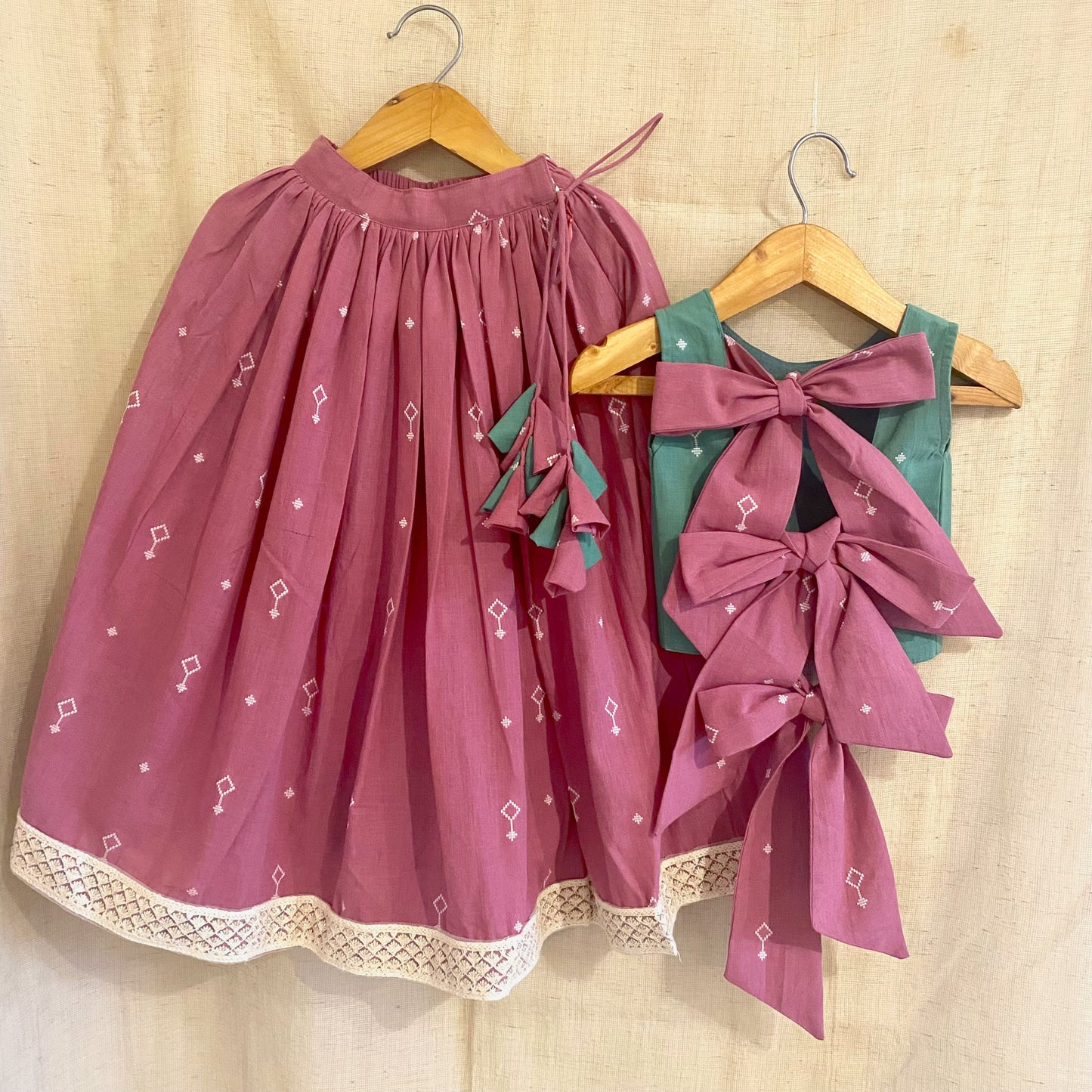 South Cotton Lehenga Set Plum & Emerald