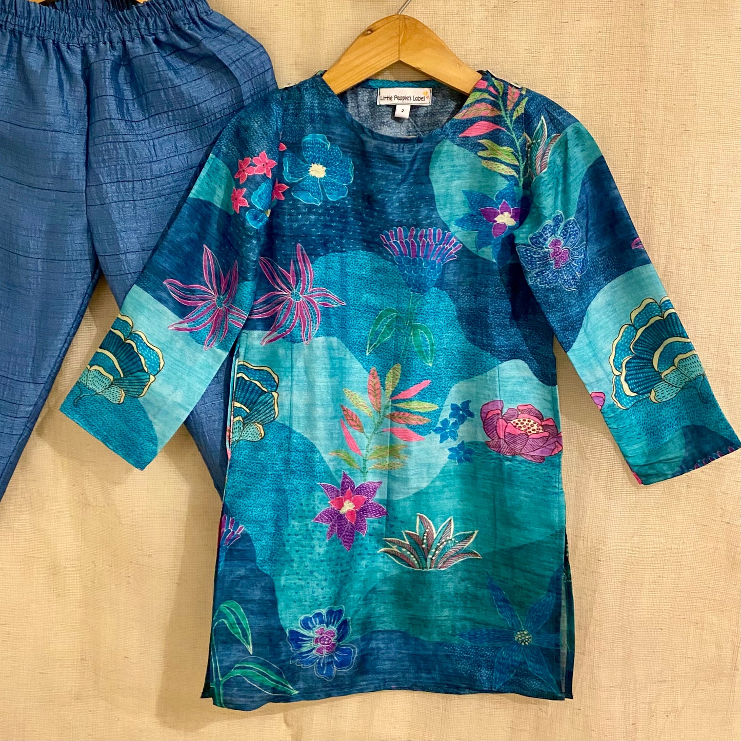 Turquoise Cotton Silk Kurta Set