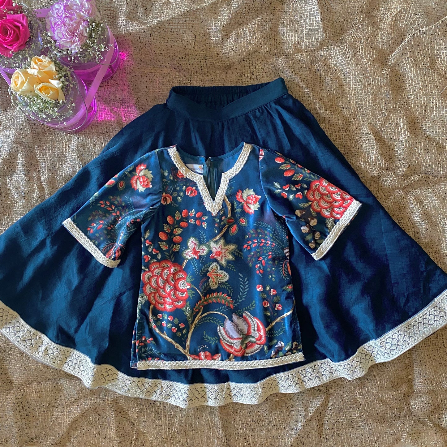 Velvet lehenga set (Navy)