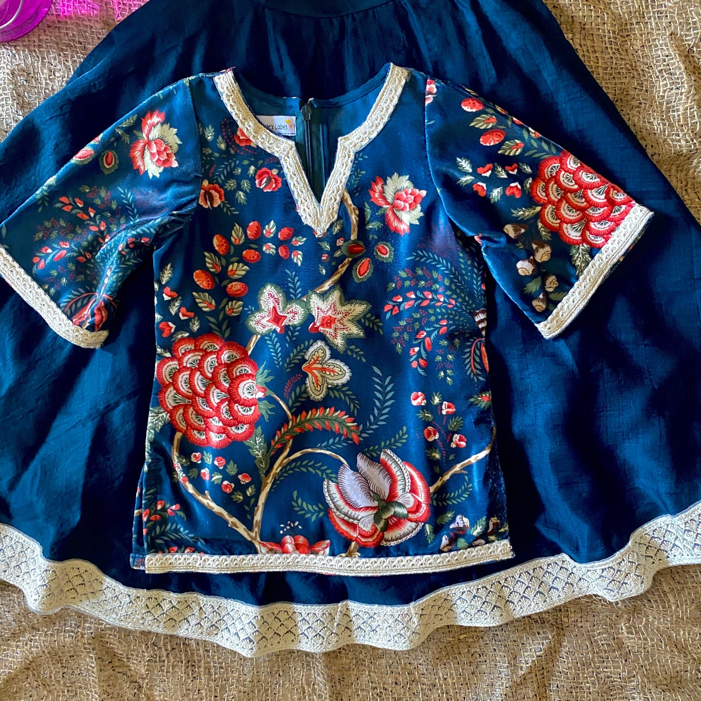 Velvet lehenga set (Navy)