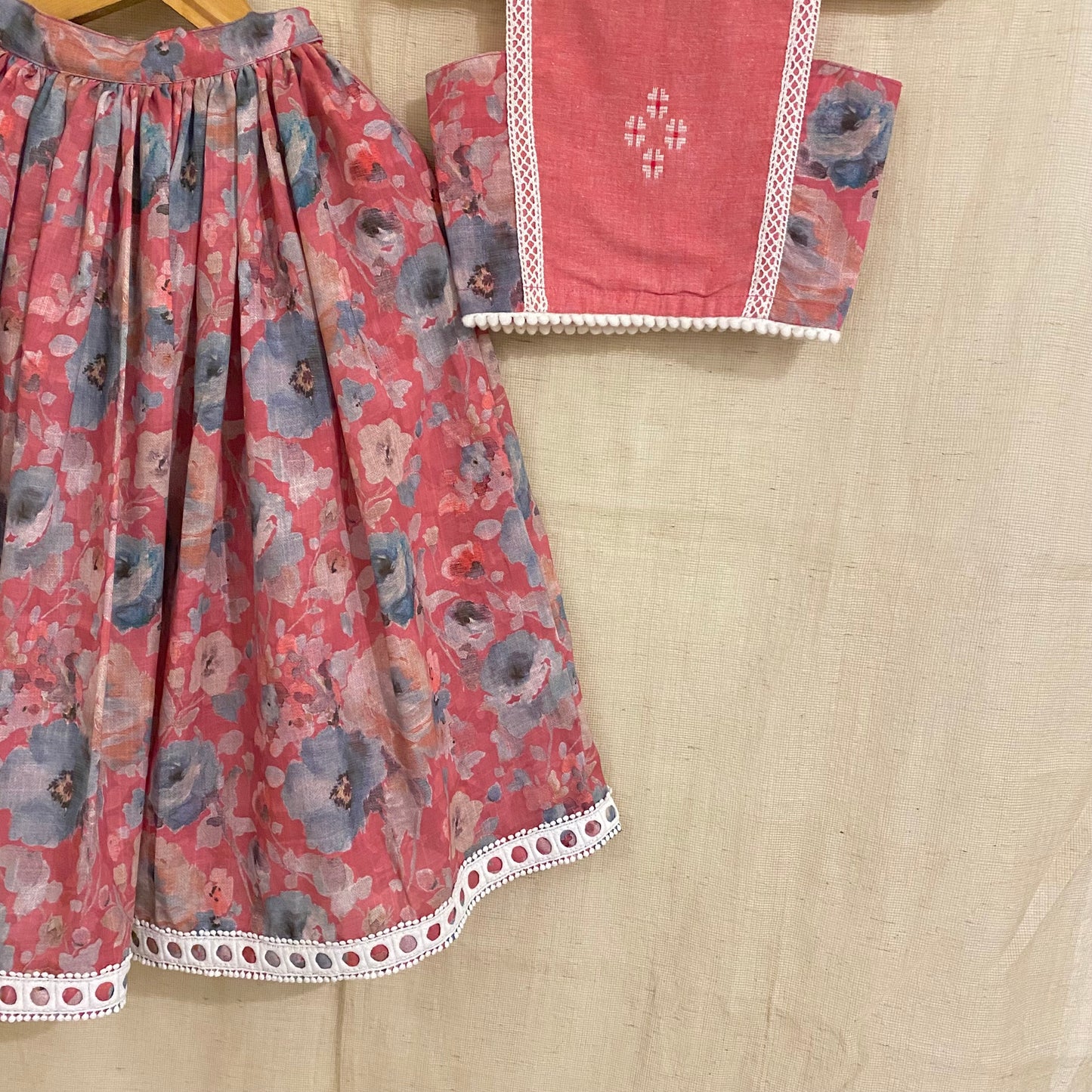 Floral Boho Lehenga Set Pink