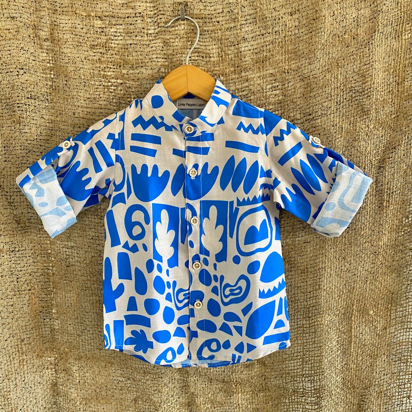 ABSTRACT PRINT SHIRT (BLUE-WHITE)