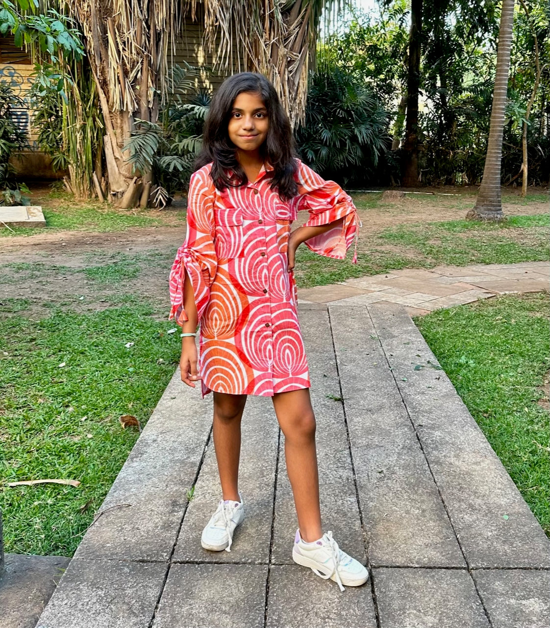 RED-CORAL HI LOW SHIRT DRESS