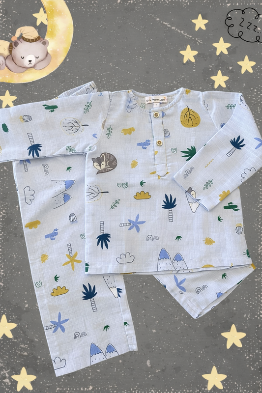 Autumn Trails and Icy Peaks Pajama Set (Blue)