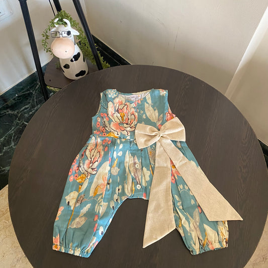 Floral mul romper with detachable bow