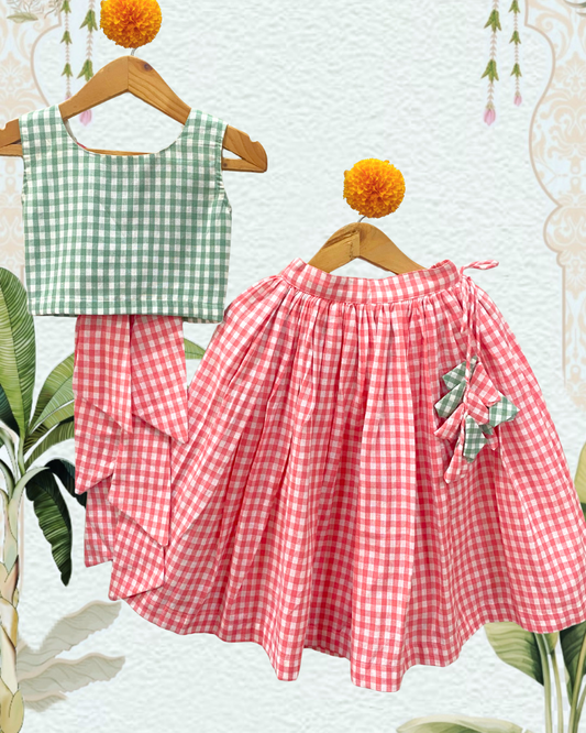 Checked Back-Bow Lehenga