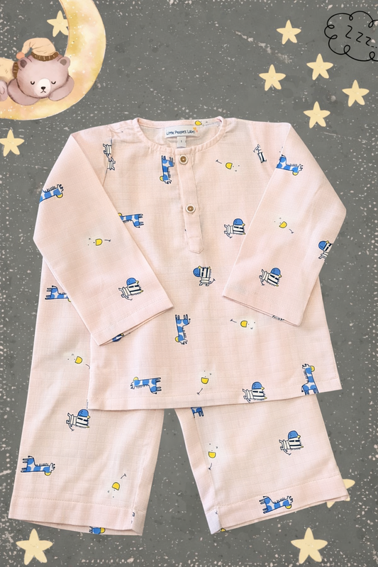 Stargazing Giraffes & Zebras Pajama Set (Baby pink)