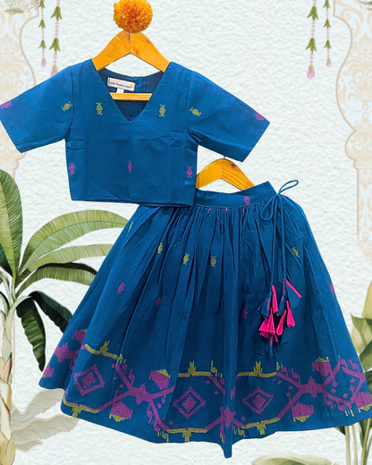 Midnight Blue Jacquard Weave Lehenga