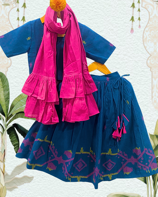 Midnight Blue Jacquard Weave Lehenga