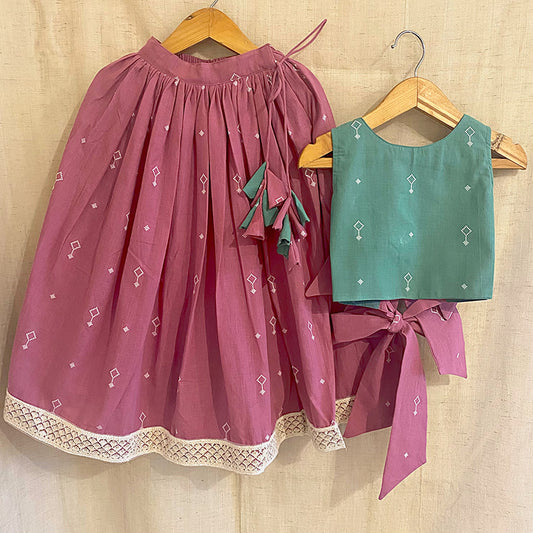 South Cotton Lehenga Set Plum & Emerald