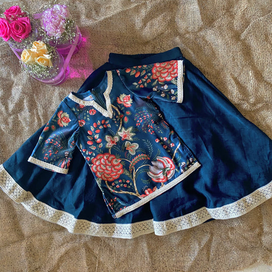 Velvet lehenga set (Navy)