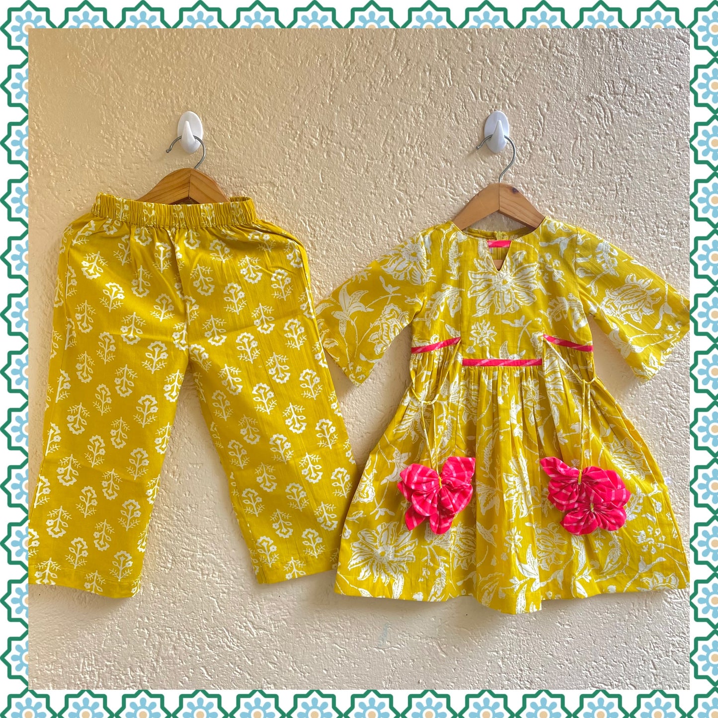 Mustard Block Print Kurta Set