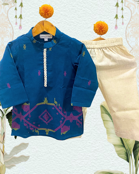 Midnight Blue Jacquard Weave Kurta Set